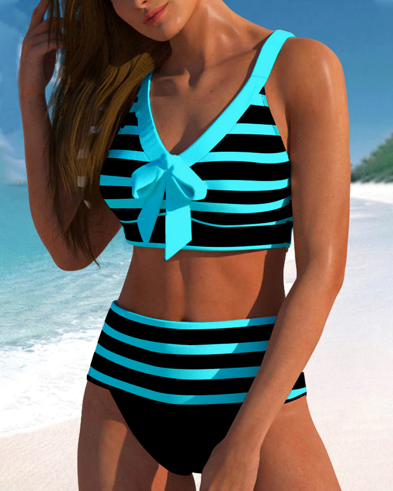 Bikinis taille haute à rayures