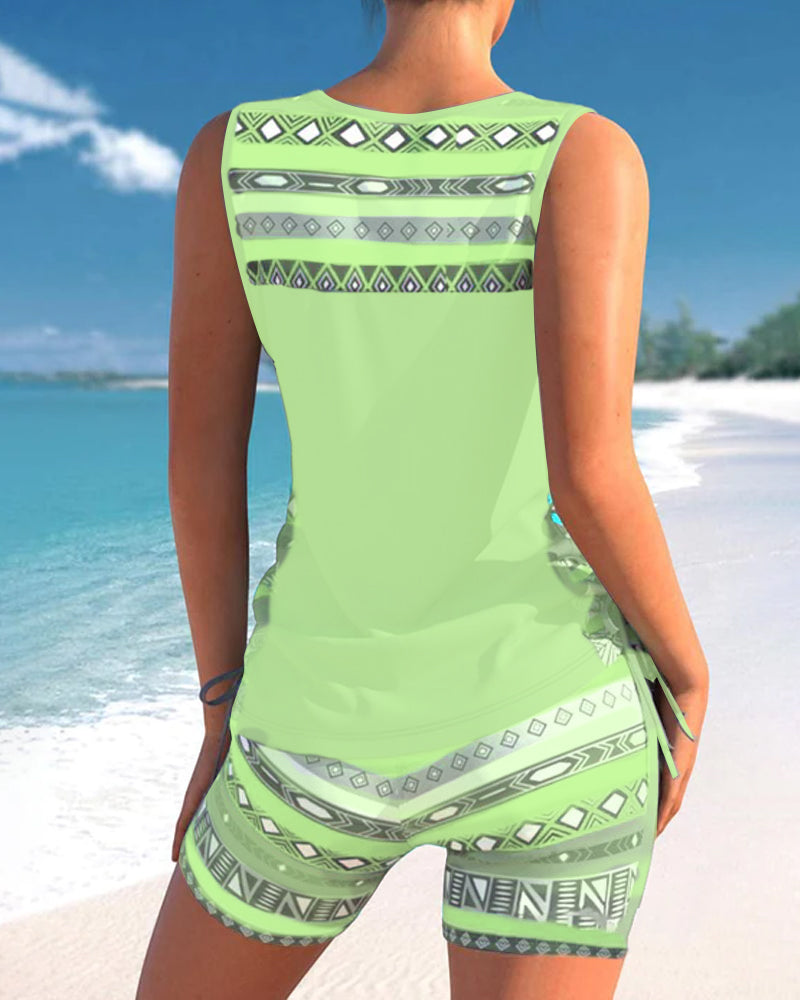 Tankinis avec motif géométrique et décolleté en V