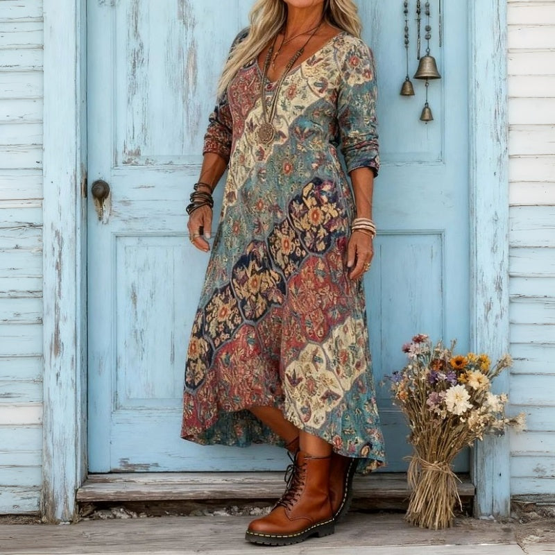 Evelyn | Robe décontractée à manches longues inspirée du vintage