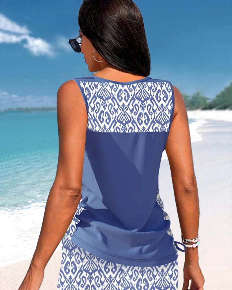 Tankinis avec motif géométrique et décolleté en V