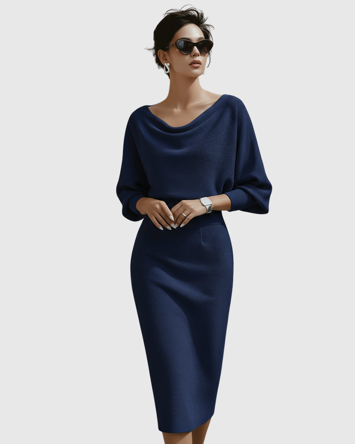 Ismeria | Robe Midi Drapée à Manches Chauve-Souris Blanche