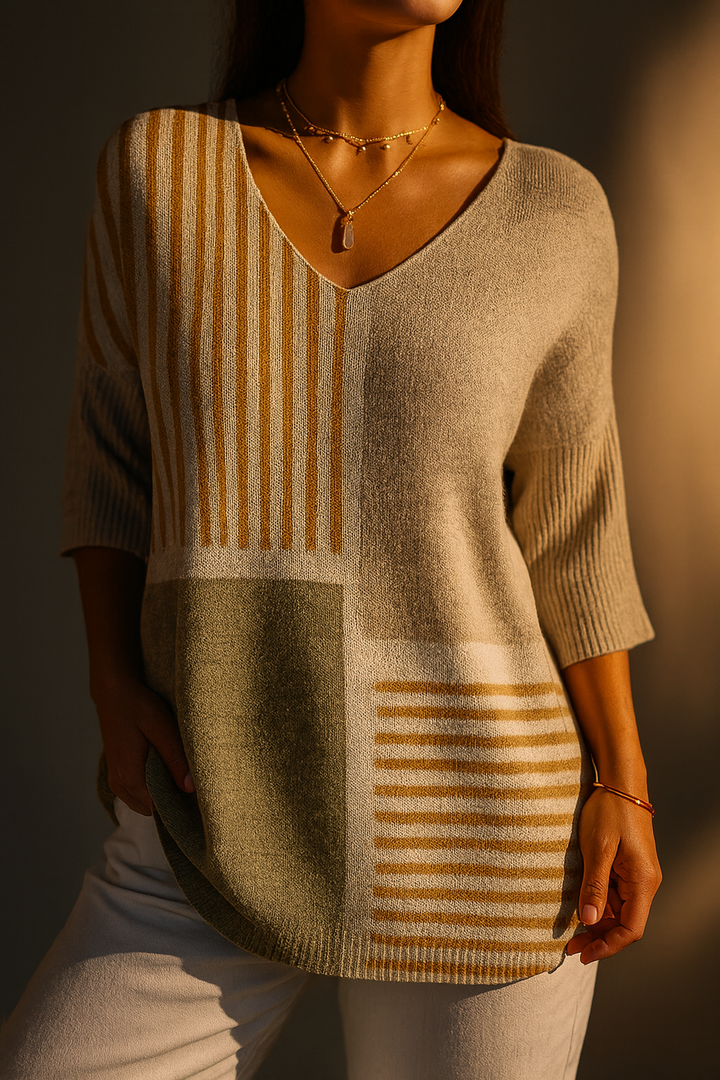 Pull décontracté en tricot avec motif géométrique abstrait pour femmes