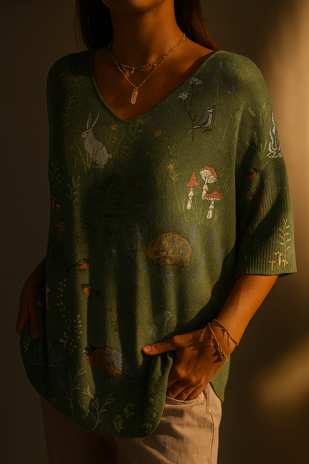 Pull à Motif Forestier avec Animaux pour Femmes