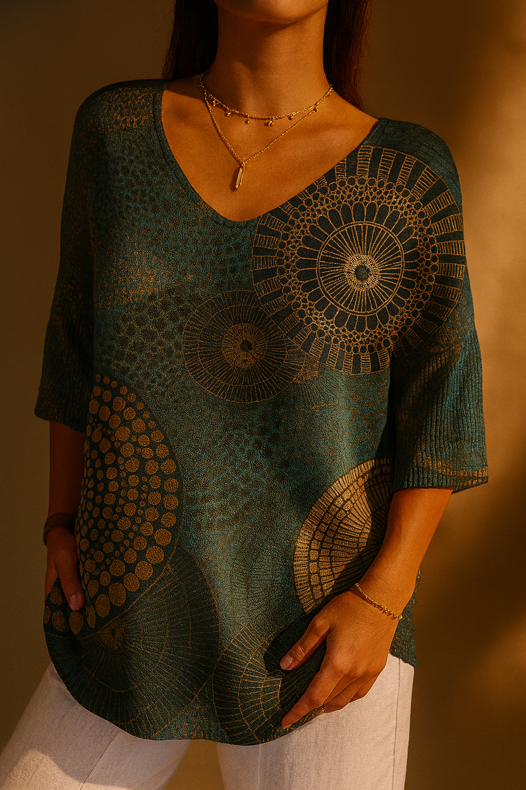 Pull en tricot décontracté avec motif géométrique abstrait vintage pour femmes