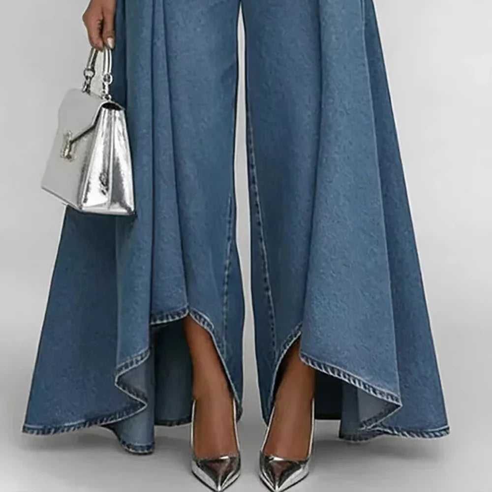 Margaret | Pantalon en denim large à taille haute et asymétrique