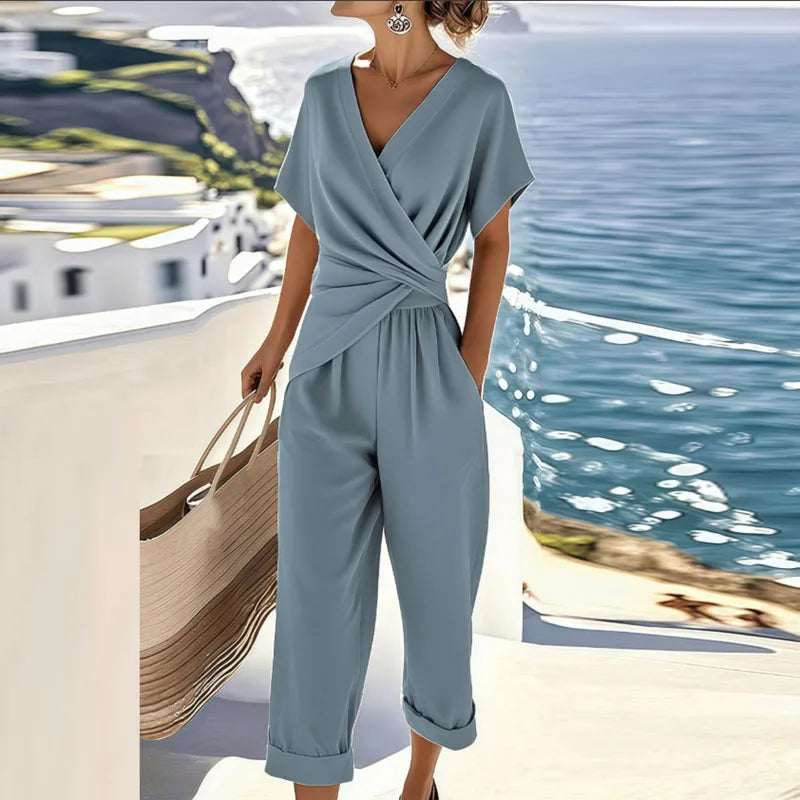 Colleen™ Ensemble Élégant en Deux Pièces | Haut Croisé et Pantalon Court