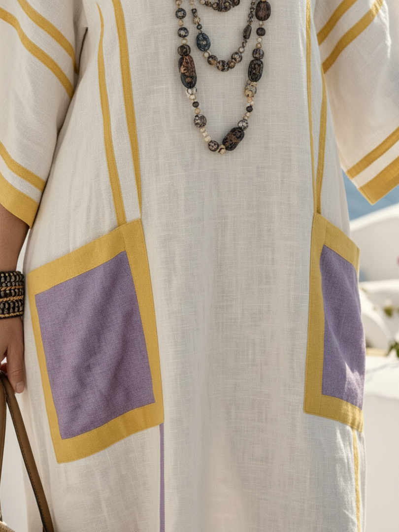 Zafira | Robe longue élégante à col en V, manches courtes et poches pratiques