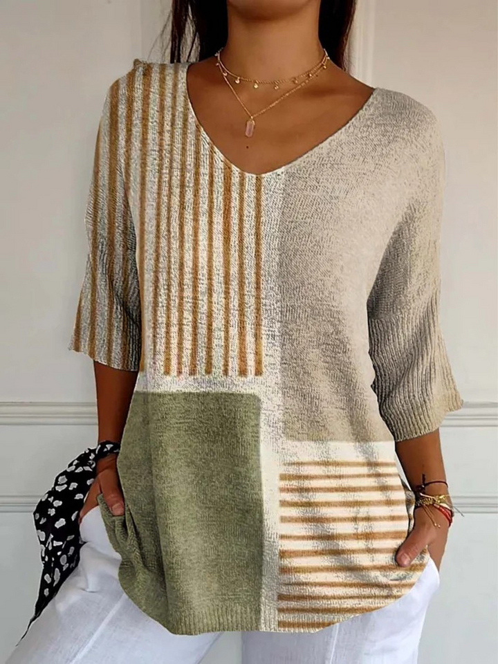 Pull décontracté en tricot avec motif géométrique abstrait pour femmes