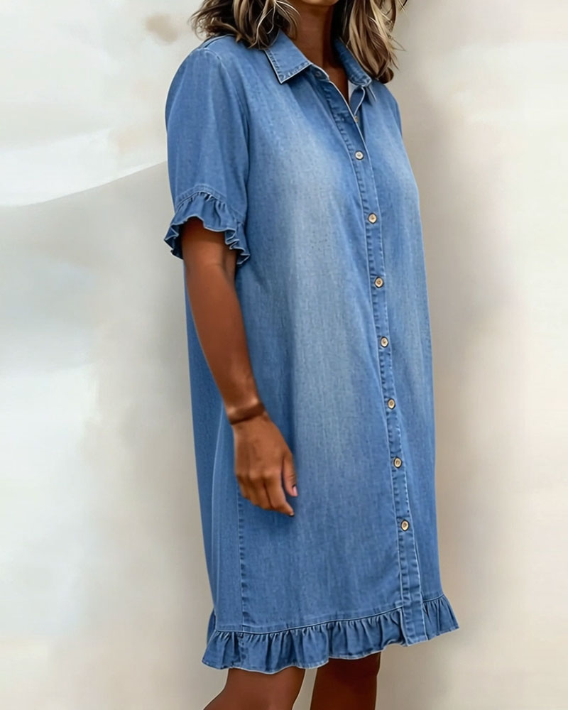 Lolaphyne | Robe en Denim Confortable avec Fronces Flatterantes