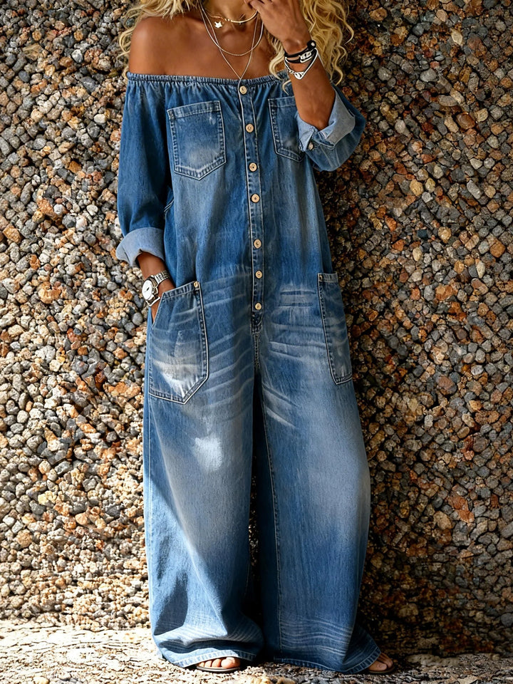 Noa | Salopette en Jean avec Décolleté Off-Shoulder