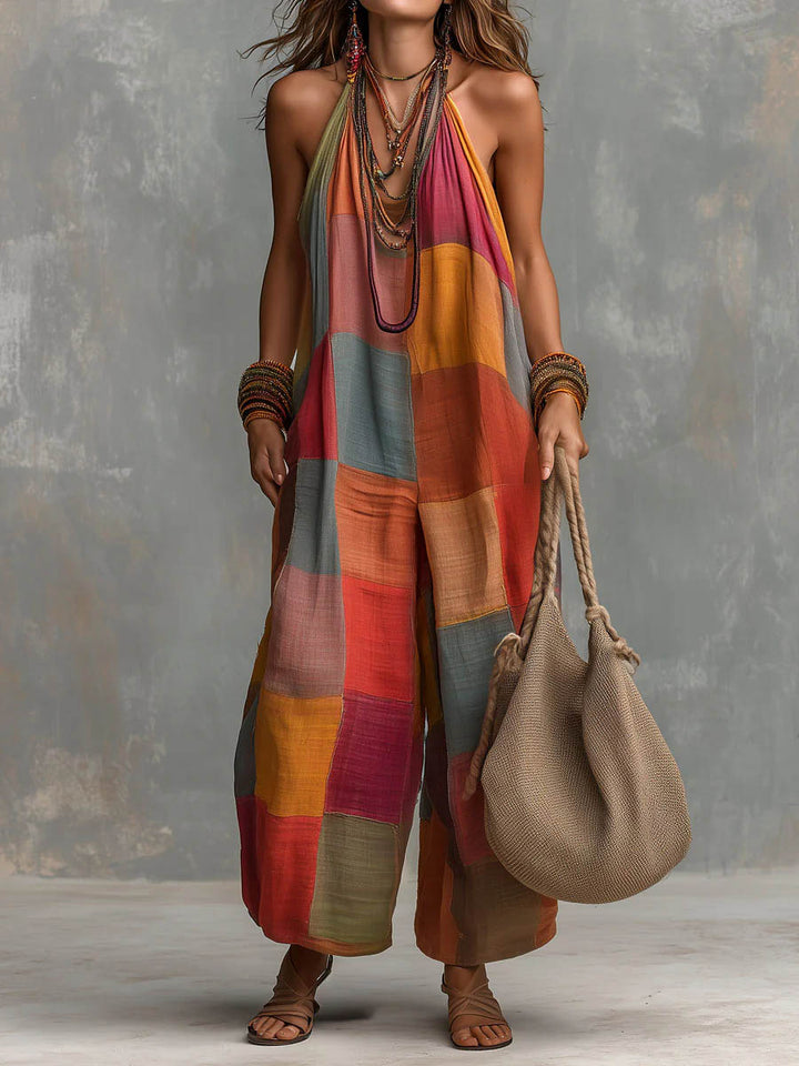 Izzorae | Combinaison ample en coton et lin, style patchwork
