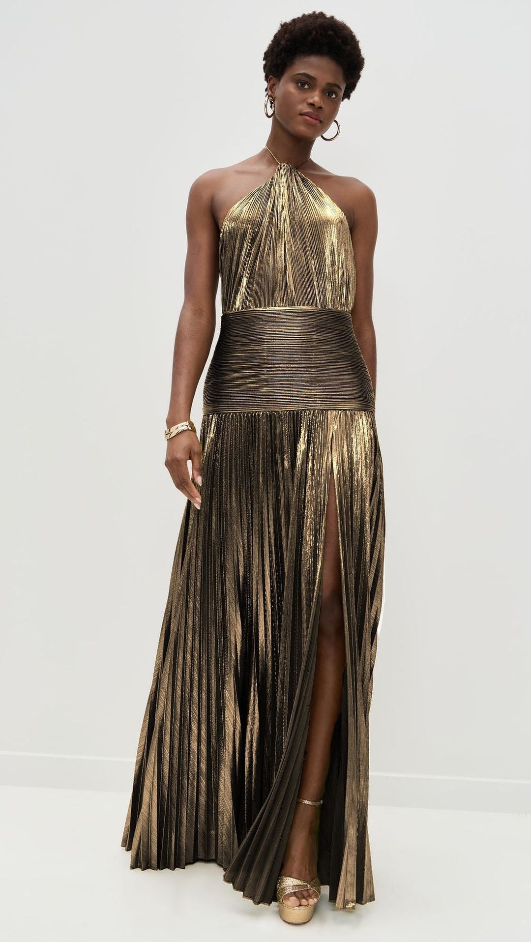 Robe Halter Plissée Métallique Tendance