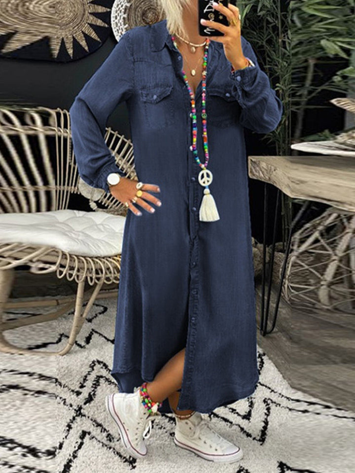 Helen | Robe Chemise en Jean Longue Élégante Décontractée