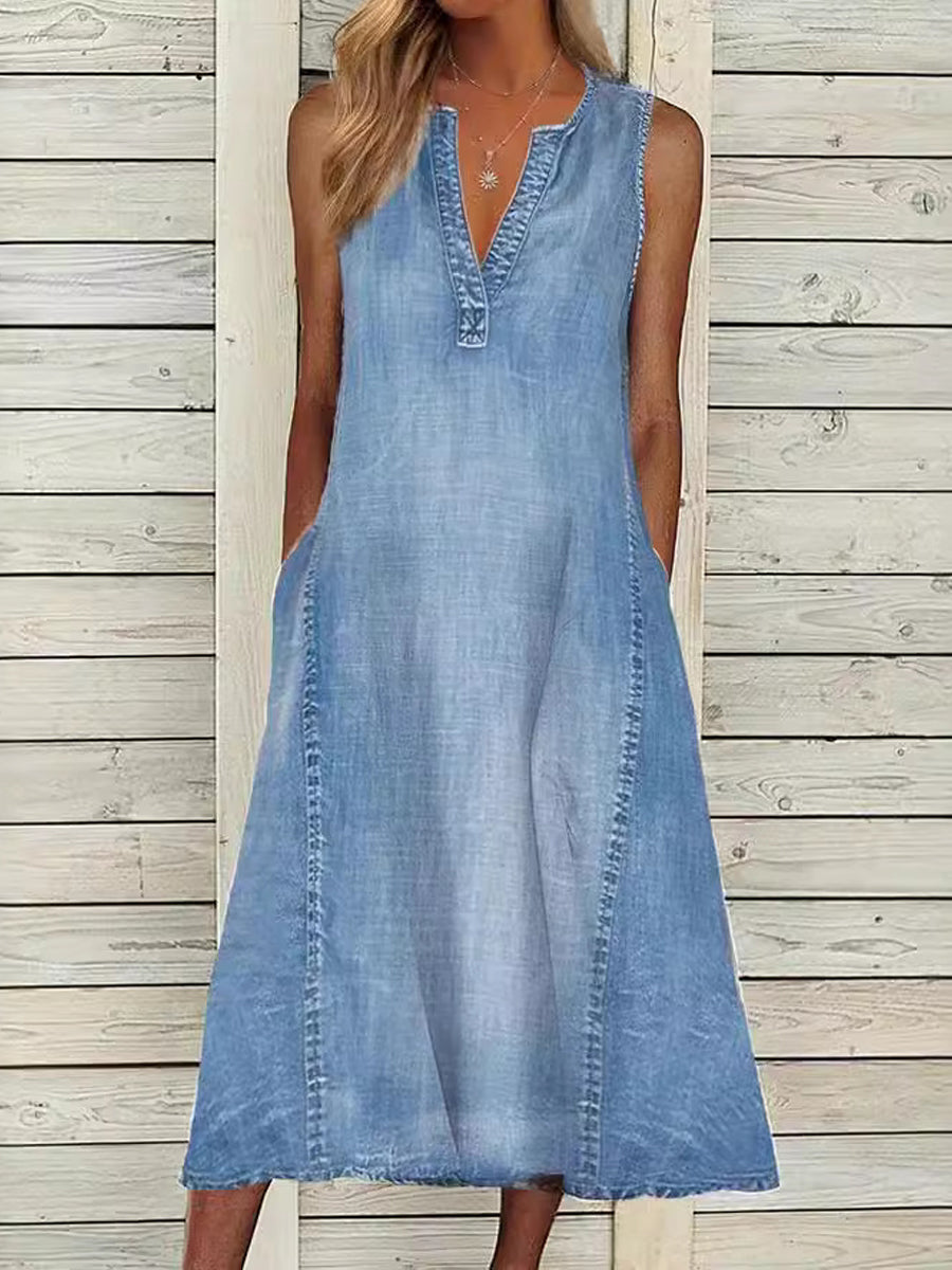 Jennifer | Robe en Jean Sans Manches à Col V