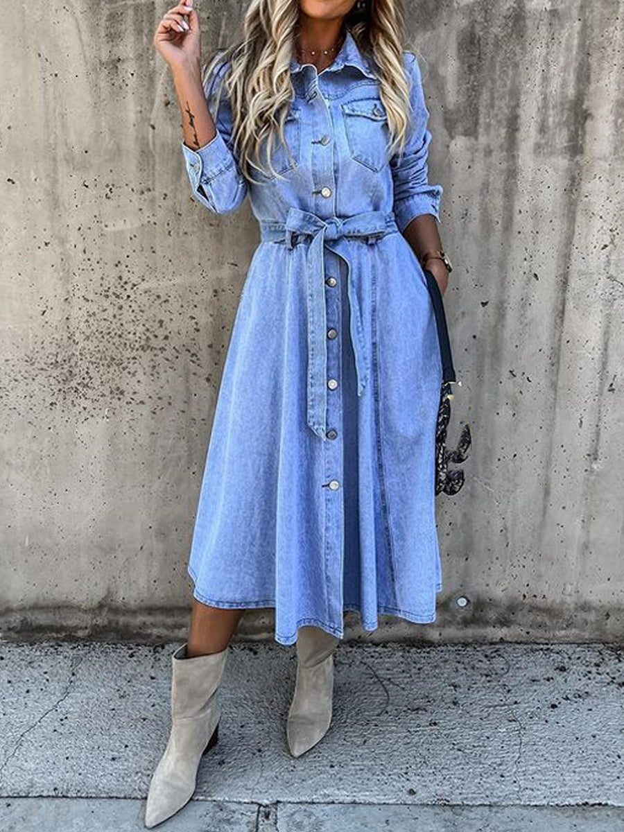 Luna | Robe en Denim à Manches Longues